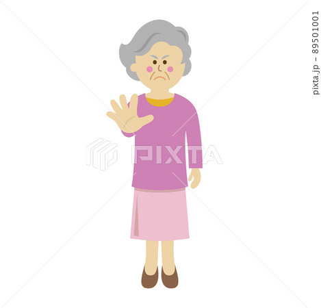 拒否する高齢者女性のイラストイメージ 拒否する高齢者女性のイラストイメージ 89501001