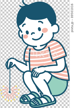 花火をする子どものイラスト　手持ち花火　男の子 89501016