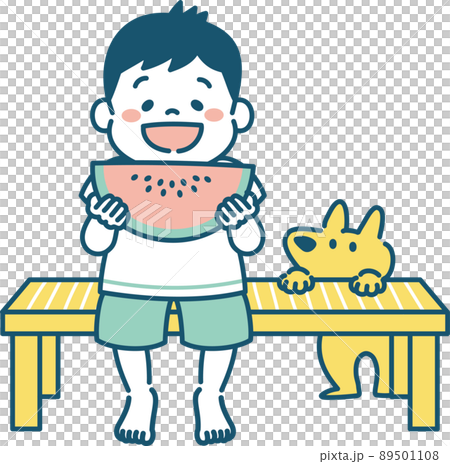 スイカを食べる子どものイラスト 男の子のイラスト素材