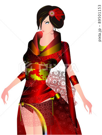 女性 ドレス 着物 ファッションのイラスト素材