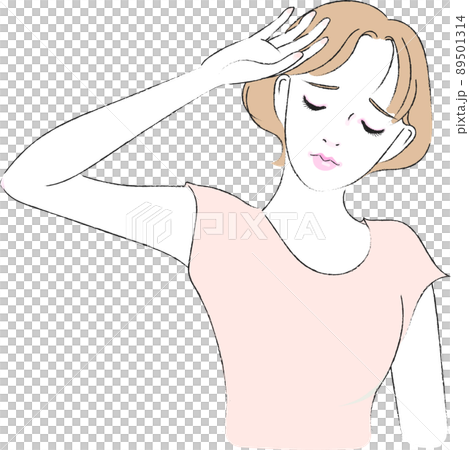 The upper body of a young woman holding her hand to block the sunlight The upper body of a young woman holding her hand to block the sunlight 89501314