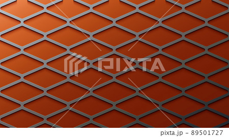 Abstract gray metal diamond mesh pattern on orange background. Modern diamond geometric mesh texture. Emboss geometric shape with shadow. Vector illustration 89501727