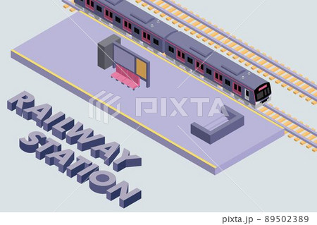 駅のホームに停車している電車のアイソメトリックな3dベクターイラスト のイラスト素材 5023