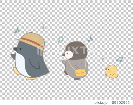 Illustration of penguins and chicks taking a walk 89502995