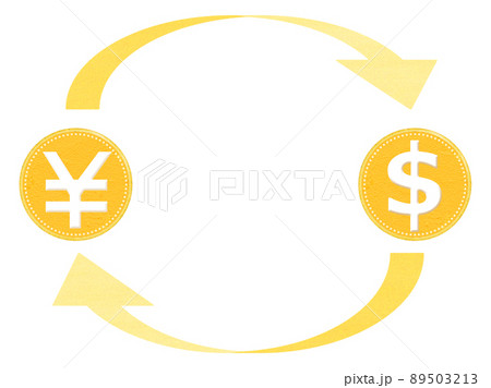 外貨両替や為替をイメージした円とドルの交換イラスト 外貨両替や為替をイメージした円とドルの交換イラスト 89503213