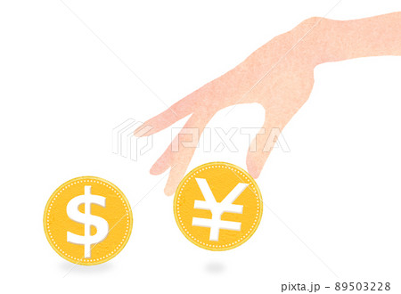 円とドルの比較 円硬貨を選ぶ手 円とドルの比較 円硬貨を選ぶ手 89503228