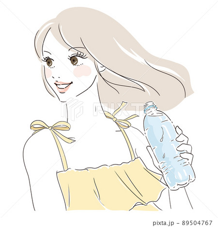 ペットボトルの水を飲むロングヘアの可愛い女性 ペットボトルの水を飲むロングヘアの可愛い女性 89504767