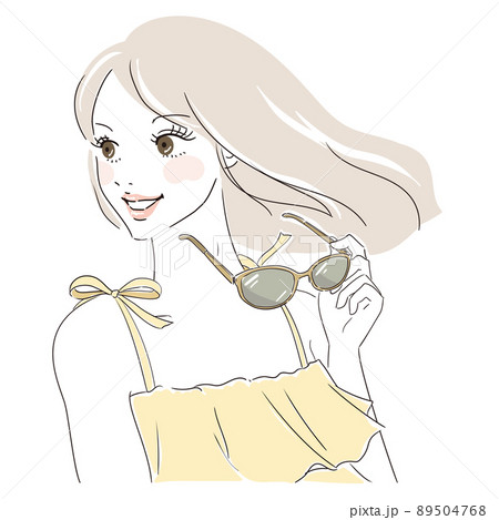 サングラスを外すロングヘアの可愛い女性 89504768