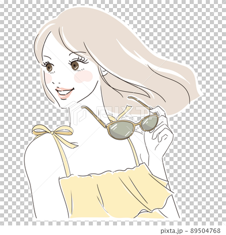 サングラスを外すロングヘアの可愛い女性 89504768