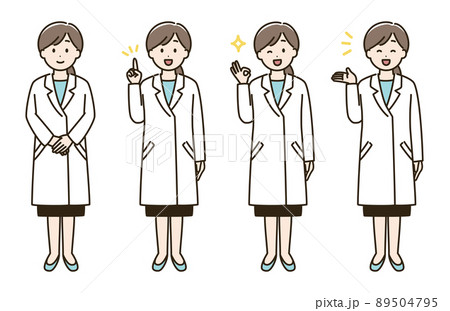 白衣を着た女性の表情バリエーションのイラストセット(肌色ありバージョン) 白衣を着た女性の表情バリエーションのイラストセット(肌色ありバージョン) 89504795