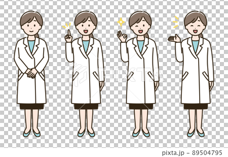 白衣を着た女性の表情バリエーションのイラストセット(肌色ありバージョン) 白衣を着た女性の表情バリエーションのイラストセット(肌色ありバージョン) 89504795