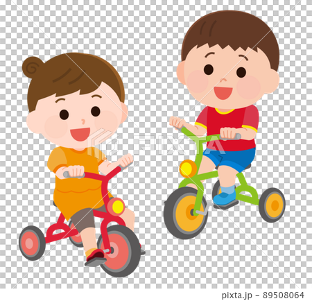 三輪車に乗る男の子と女の子 イラストのイラスト素材