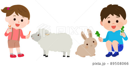 児童画 子供と動物のイラスト かわいい動物の子供たちのイラスト 水彩画風のイラスト素材