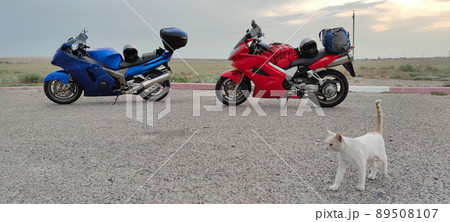 Landscape road and two motorbikes 89508107