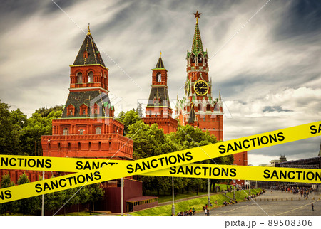 Sanctions caution tape at Moscow, Russia Sanctions caution tape at Moscow, Russia 89508306