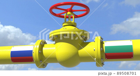 RUSSIA BULGARIA oil or gas transportation concept, pipe with valve. 3D rendering RUSSIA BULGARIA oil or gas transportation concept, pipe with valve. 3D rendering 89508701