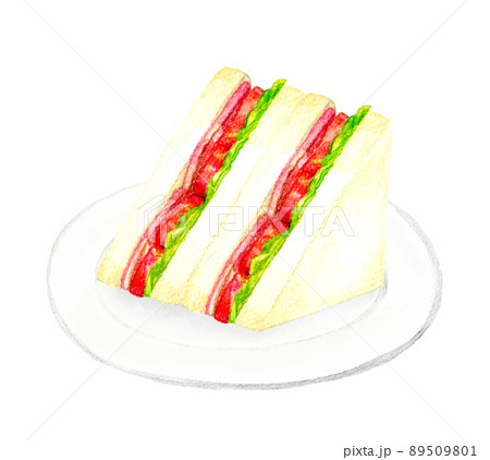 皿に乗ったBLTサンドイッチ 料理・カフェメニューの手描き水彩イラスト素材 皿に乗ったBLTサンドイッチ 料理・カフェメニューの手描き水彩イラスト素材 89509801