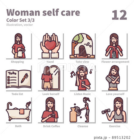 Woman self care icons set, Color, vector and illustration set 3 89513202