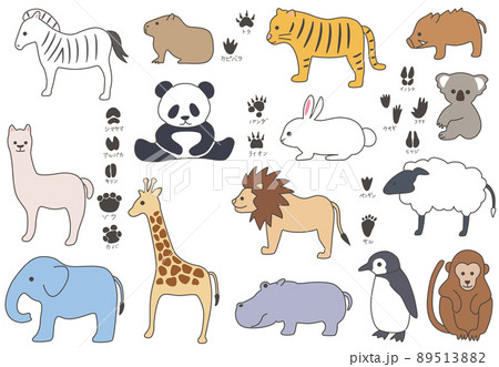 シンプルな動物と足跡のイラストセット 89513882