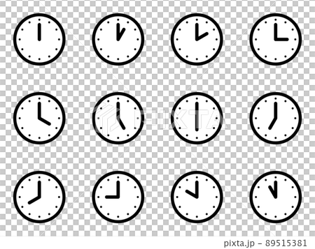シンプルな時計アイコンの12時間セット 89515381