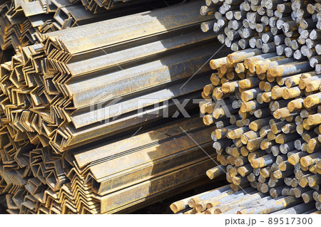 Metal profiles of different kinds are located in the metal products warehouse Metal profiles of different kinds are located in the metal products warehouse 89517300