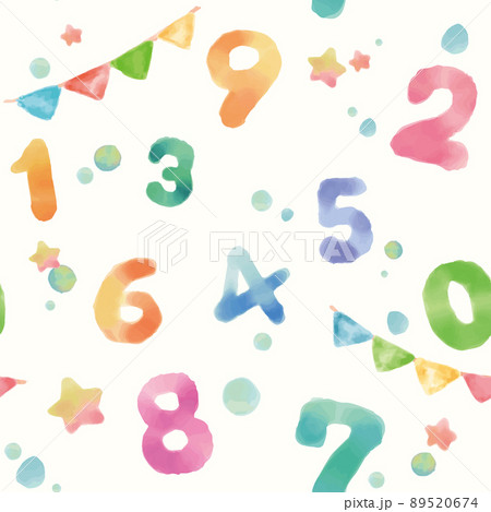水彩画風、数字を使ったシームレスパターン。ベクターイラスト素材。 水彩画風、数字を使ったシームレスパターン。ベクターイラスト素材。 89520674