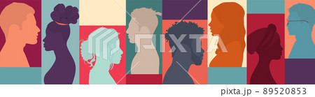 Diversity multiethnic people. Group side silhouette men and women of different culture and countries. Coexistence harmony and multicultural community integration. Racial equality. Banner Diversity multiethnic people. Group side silhouette men and women of different culture and countries. Coexistence harmony and multicultural community integration. Racial equality. Banner 89520853