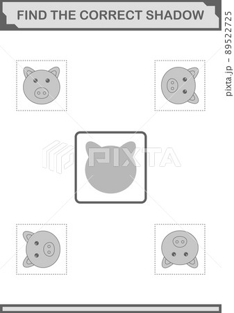 Find the correct shadow Pig face. Worksheet for kids 89522725