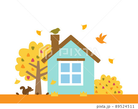 秋をイメージしたマイホームのイラストのイラスト素材