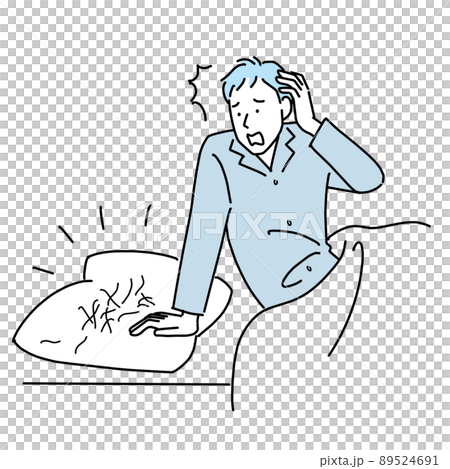 枕に抜け毛がいっぱい付いているのを見て驚く男性 89524691