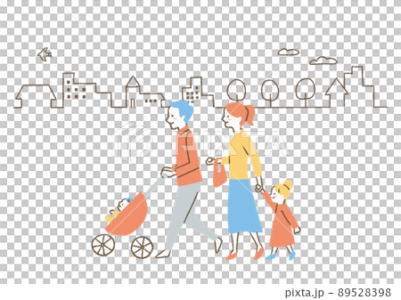街の背景と4人家族_色 89528398