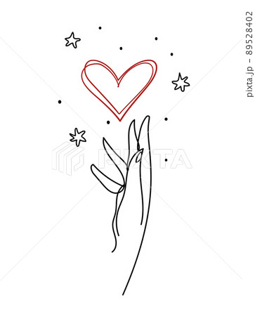 Hand Touching The Heart Continius Line Art のイラスト素材