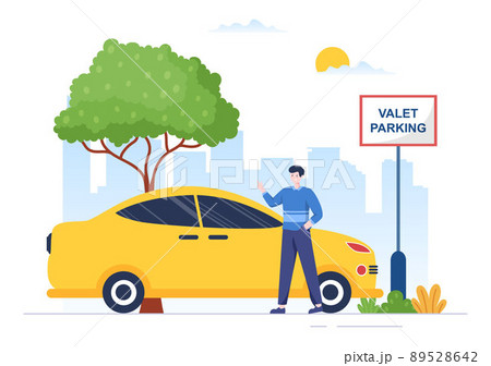Valet Parking with Ticket Image and Multiple Cars on Public Car Park in Flat Background Cartoon Illustration Valet Parking with Ticket Image and Multiple Cars on Public Car Park in Flat Background Cartoon Illustration 89528642