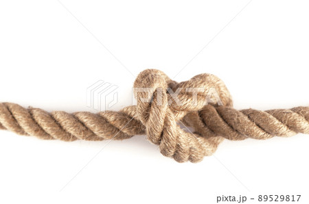 Knot on Wood. Rope with Reef Knot isolated on the white Background 89529817