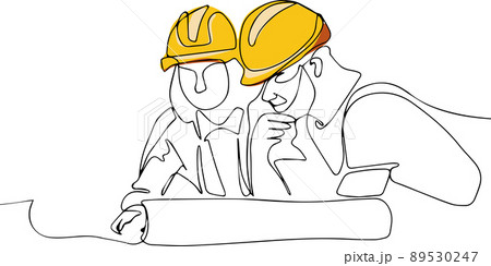 Continuous line drawing engineer wearing helmet Continuous line drawing engineer wearing helmet 89530247
