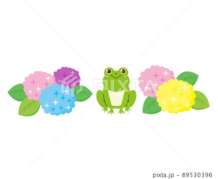 かわいいカエル　紫陽花　ベクターイラスト 89530396