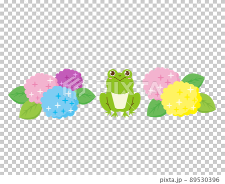 かわいいカエル　紫陽花　ベクターイラスト 89530396