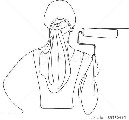 Painter woman holding a paint roller Painter woman holding a paint roller 89530416