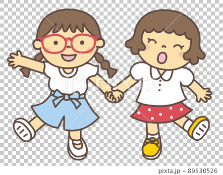 Good friends (girls) who hold hands and walk happily Good friends (girls) who hold hands and walk happily 89530526