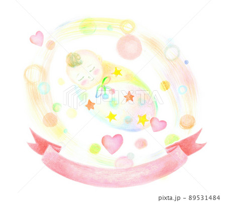 赤ちゃん　タイトルリボン　手描き　ハート 89531484