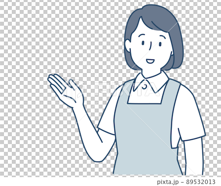 紹介するエプロン姿の女性 89532013