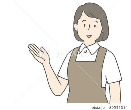 紹介するエプロン姿の女性 89532014