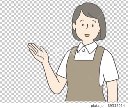 紹介するエプロン姿の女性 89532014
