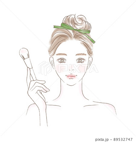 ブラシでメイクする女性の上半身イラスト 89532747