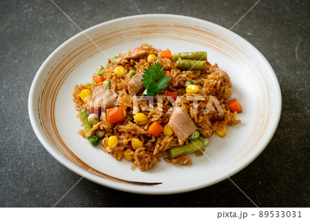 pork fried rice on white plate 89533031