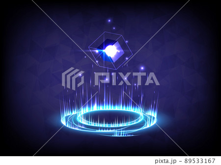 Rays stage for showing. GUI and UI virtual reality. Portal and hologram science futuristic. Sci-fi digital hi-tech stage in glowing HUD projector. Magic gate in game fantasy. Circle teleport podium 89533167