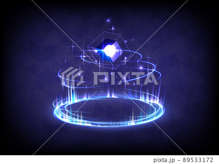 Aura stage for showing. GUI and UI virtual reality. Portal and hologram science futuristic. Sci-fi digital hi-tech stage in glowing HUD projector. Magic gate in game fantasy. Circle teleport podium 89533172