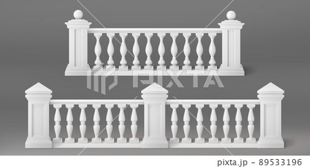White stone or marble balustrades with pillars 89533196