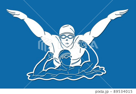 People Swimming Swimmer Action Together Cartoon Sport Graphic Vector 89534015