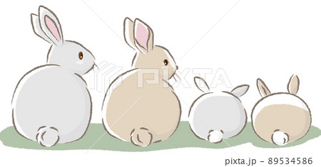 4匹の後ろ姿のウサギ ラフタッチベクターイラストのイラスト素材